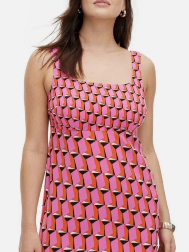 Diane Von Furstenberg 90's Shift Pink Modern Geo Mini Dress